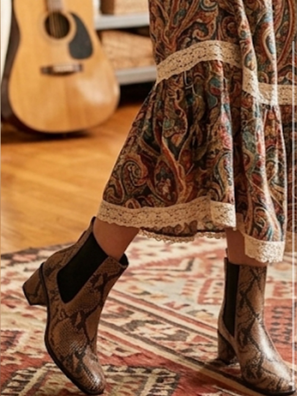 French Connection Snake Print Chelsea Ankle Boots Brown Vegan Size 7.5 NIB